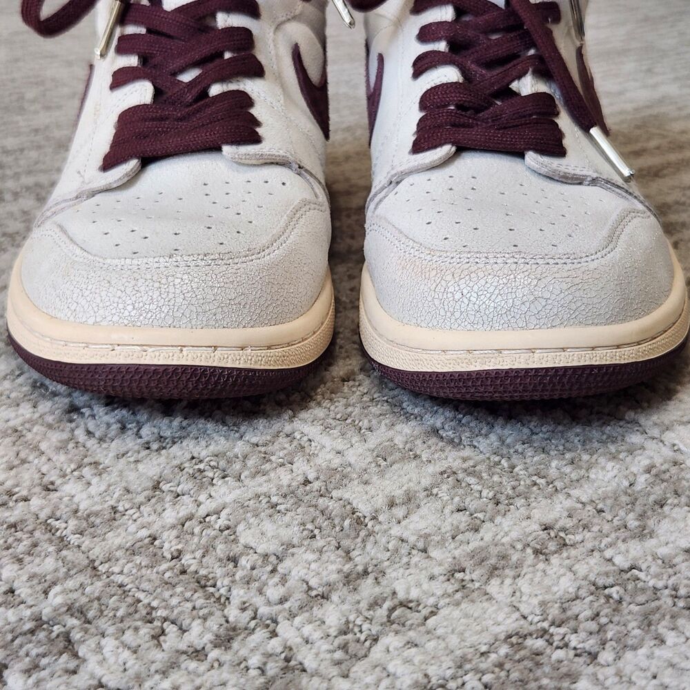 Nike men Air Jordan 1 x A Ma Maniére sail & burgundy hi-top sneakers size 10.5 - Picture 3 of 12
